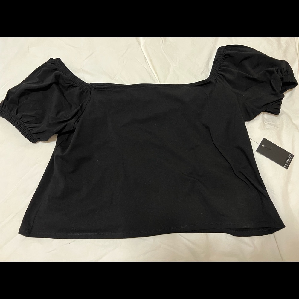 Black off the shoulder puff sleeve top